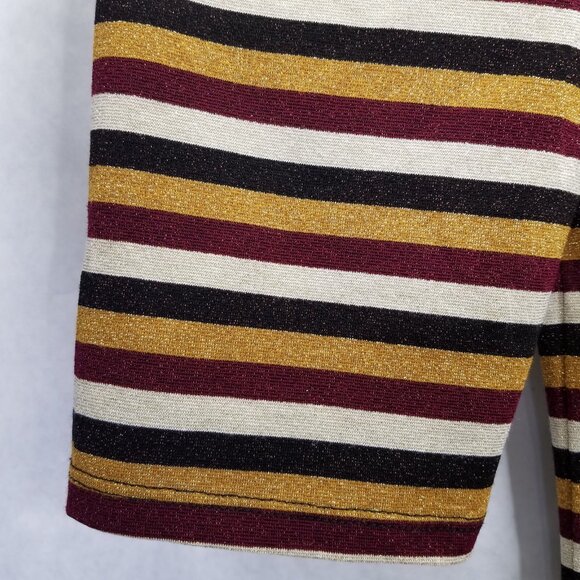 David Lerner Shimmer Stripe Top Women's XL V-Neck Puff 3/4 Sleeve Gold Red NEW - Picture 5 of 16